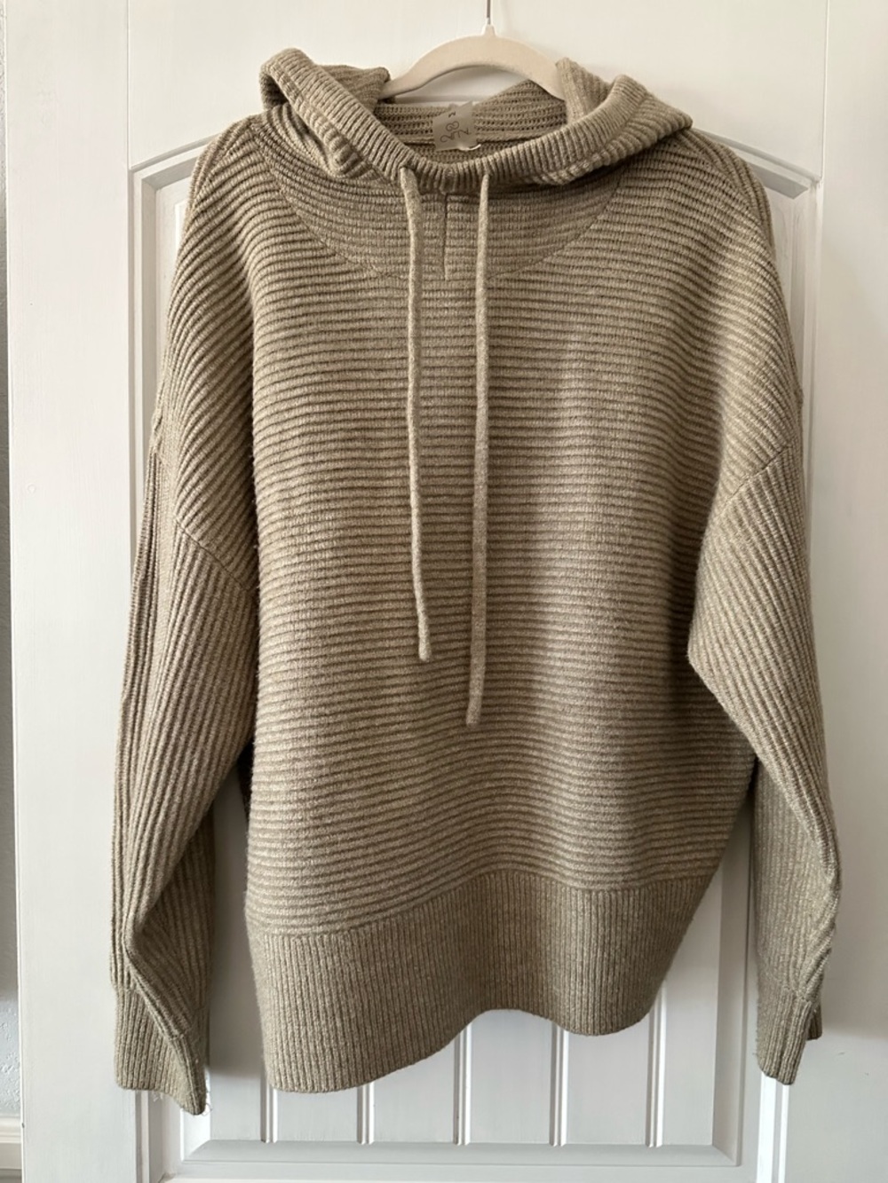 Calia Neutral Knit Hooded Sweater in Light Taupe